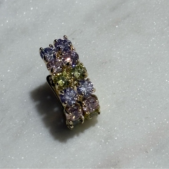 Multicolor Pastel Purple Pink Yellow Gemstone Hoop Gold Tone Earrings - Picture 11 of 15